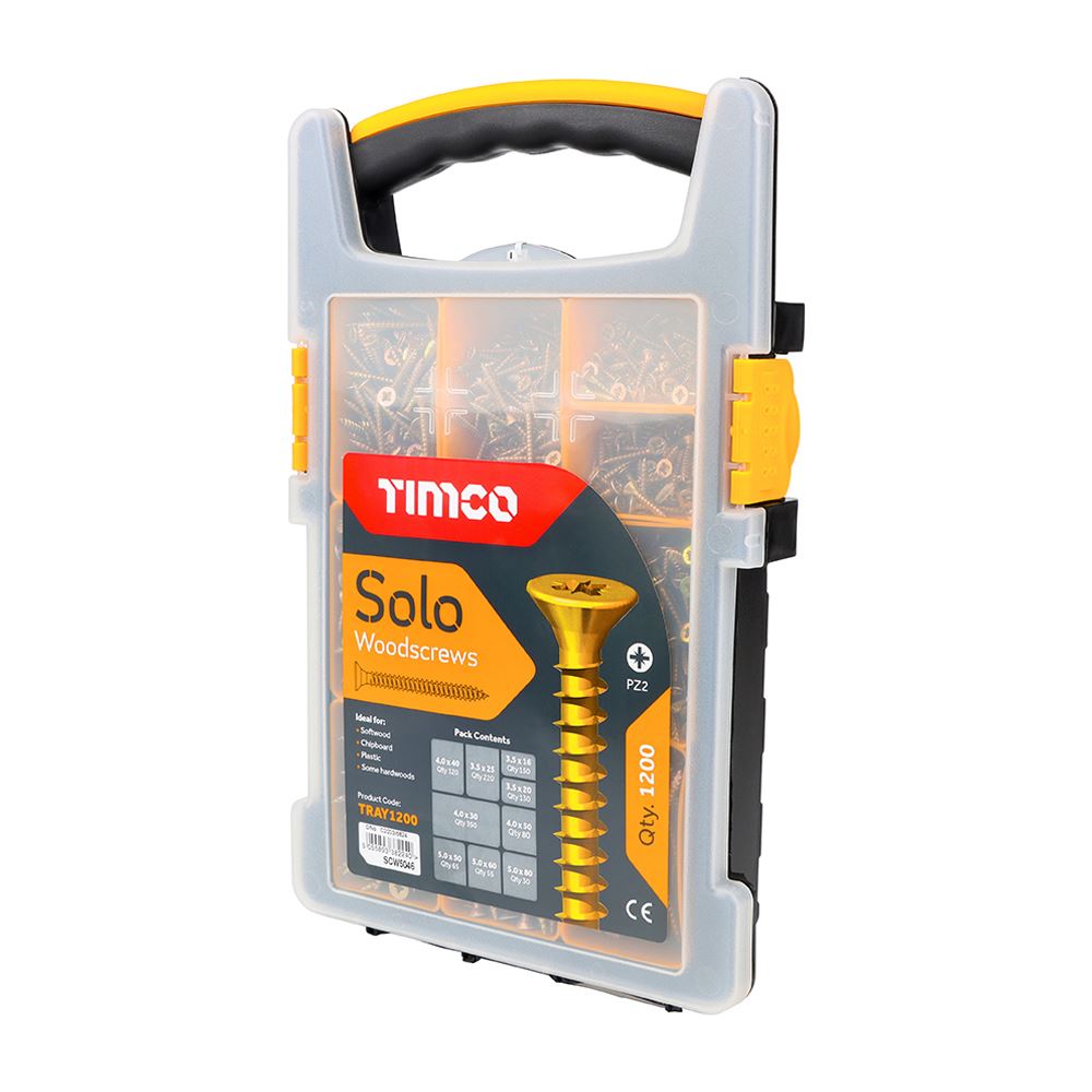 TIMCO Solo Woodscrew Mixed Tray ZYP 1200pcs Gold Pack 1
