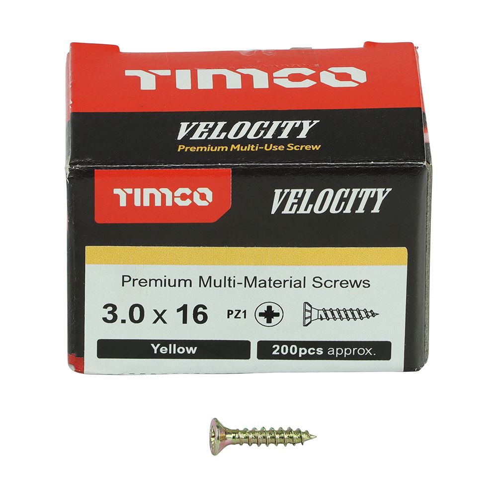 TIMCO Velocity Screw PZ1 CSK ZYP 3.0 x 16 Gold Pack 200
