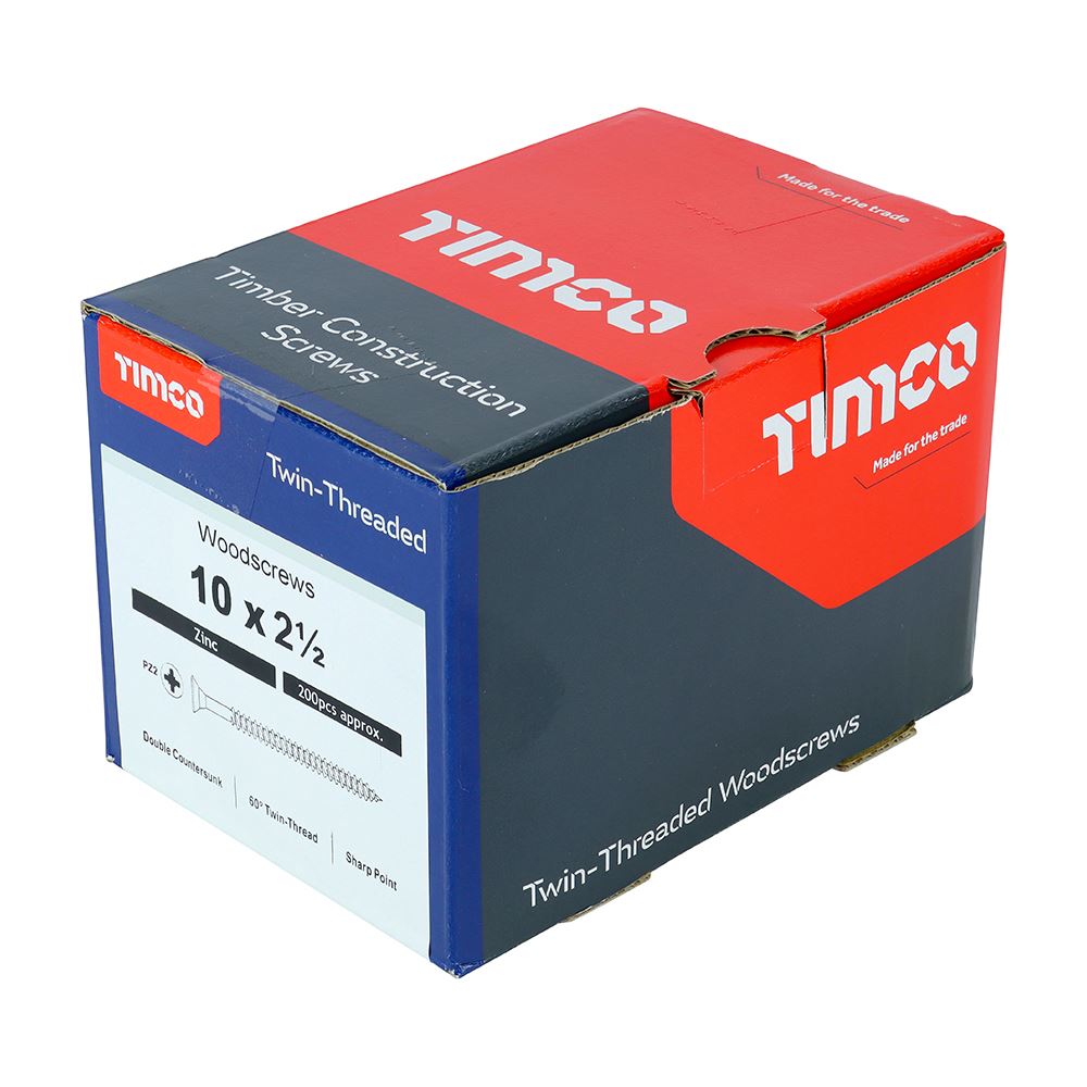 TIMCO Twin Woodscrew PZ2 CSK Zinc 10 x 2 1/2 Silver Pack 200