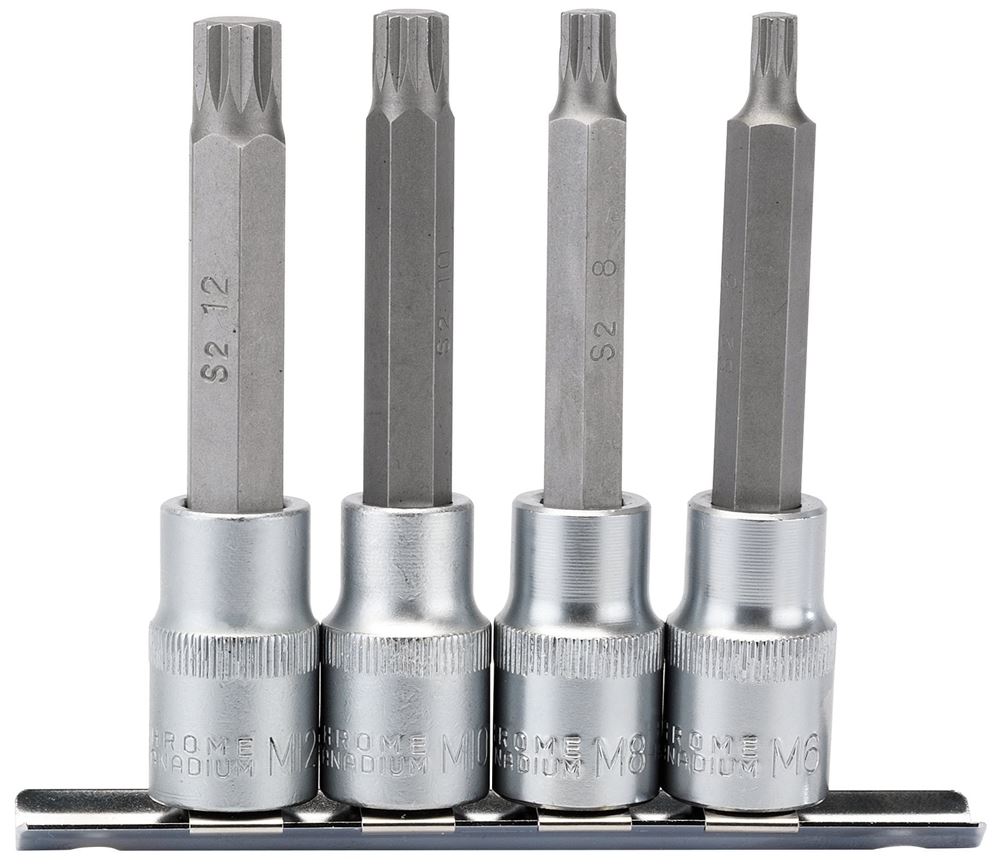 Draper 4PC SPLINE 1/2 SET 100MM 16350 1/2 Sq. Dr. Spline Socket Bit Set (4 Piece)