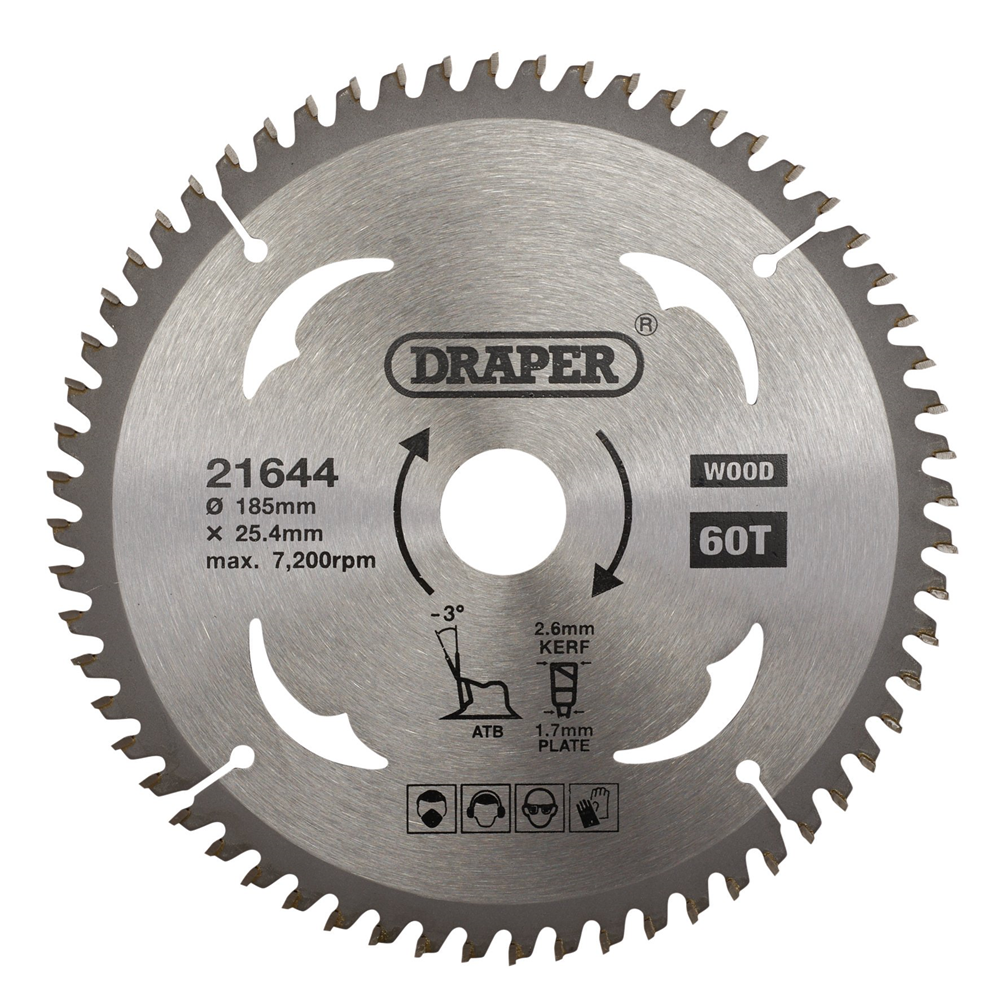 Draper TCT SAW BLADE 185MM 60T LMNTE 21644 TCT Circular Saw Blade for Laminate & Wood, 185 x 25.4mm