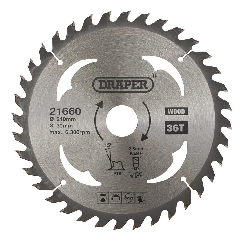 Draper TCT SAW BLADE 210MM 36T WOOD 21660 TCT Circular Saw Blade for Wood, 210 x 30mm