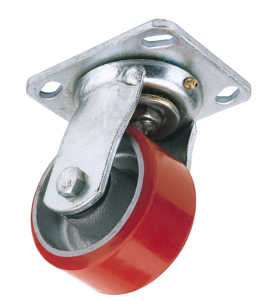 Draper IND.PU CASTOR PLATE-125MM DIA 65526 Heavy Duty Polyurethane Wheeled Swivel Plate Castors