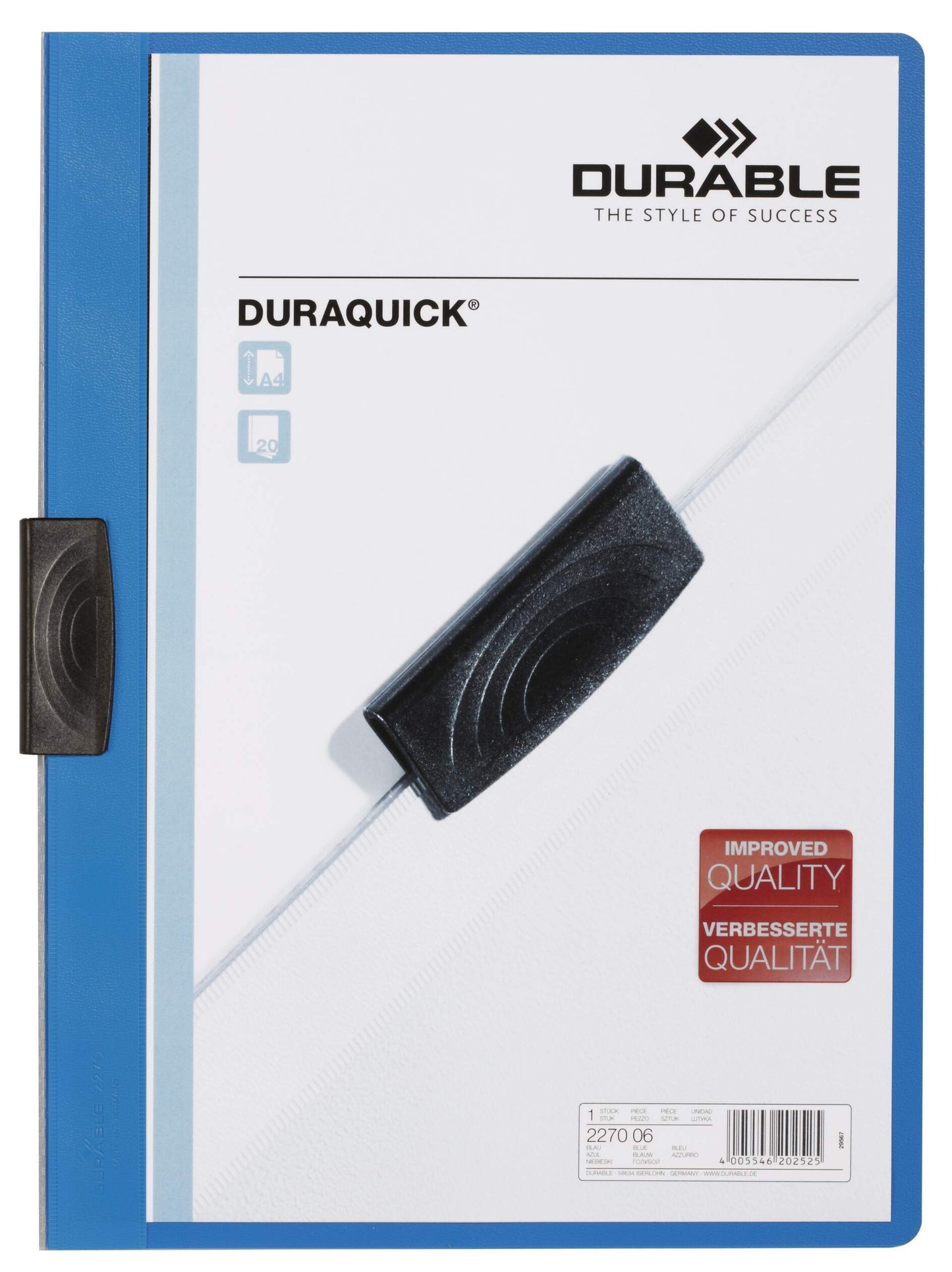 Durable DURAQUICK 20 Sheet Document Clip File Folder | 20 Pack | A4 Blue