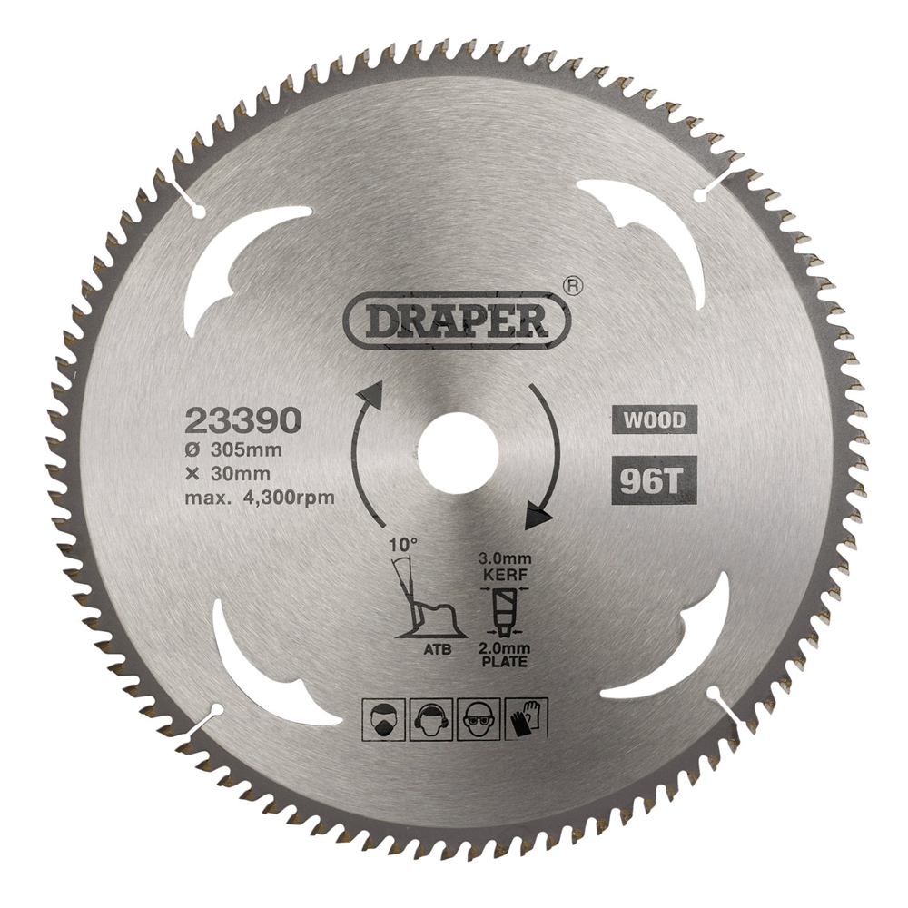 Draper TCT SAW BLADE 305MM 96T WOOD 23390 TCT Circular Saw Blade for Wood, 305 x 30mm
