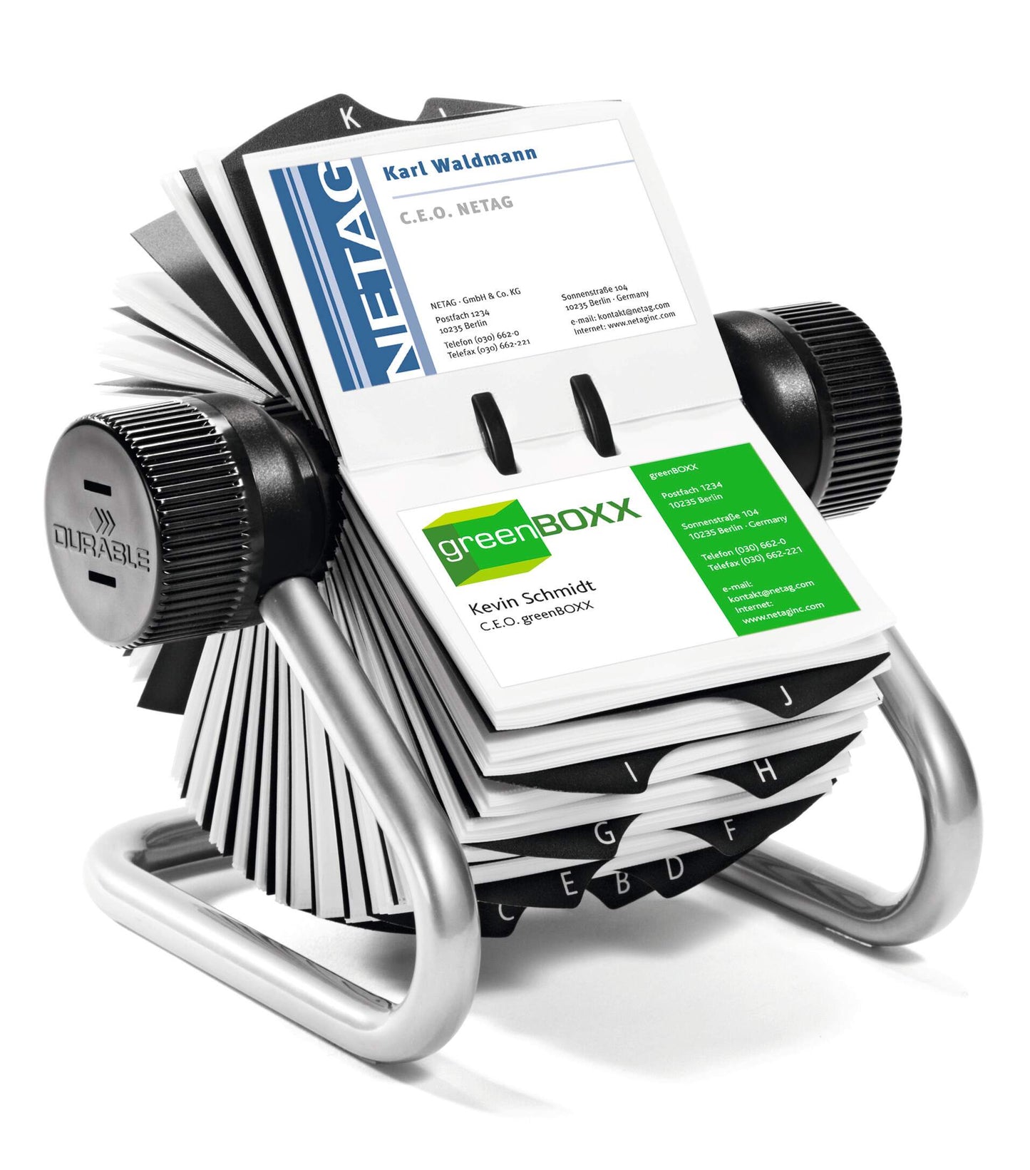 Durable VISIFIX 400 Card Rotary Business Card Holder File | A-Z Index | Silver