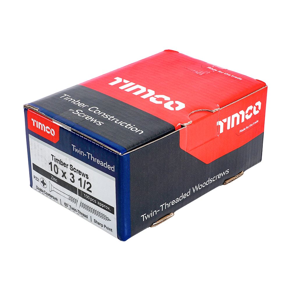 TIMCO Twin Woodscrew PZ2 CSK Zinc 10 x 3 1/2 Silver Pack 100