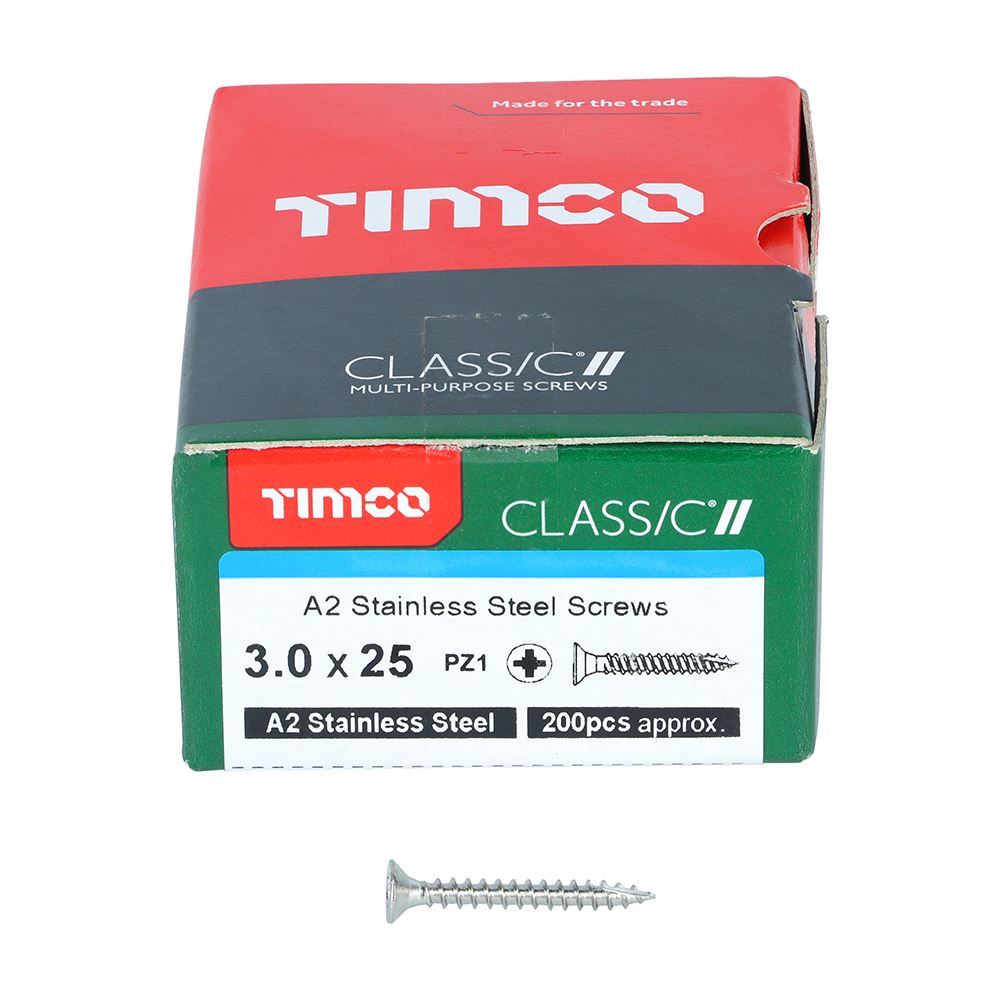 TIMCO Classic Screw PZ1 CSK A2 SS 3.0 x 25 Pack 200