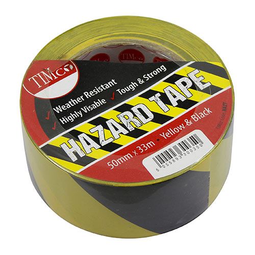 TIMCO Hazard Tape Yellow & Black Black 33m x 50mm Pack 1.0