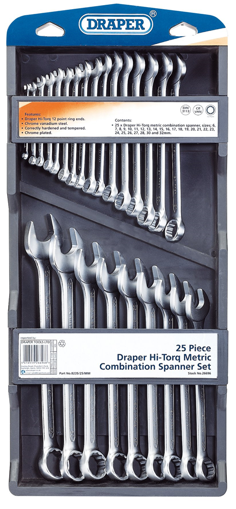 Draper 25PC COMB.SPAN.SET (6-32MM) 26696 Draper HI-TORQ® Metric Combination Spanner Set (25 Piece)