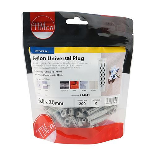 TIMCO Nylon Universal Plug 6.0 x 30 Pack 200