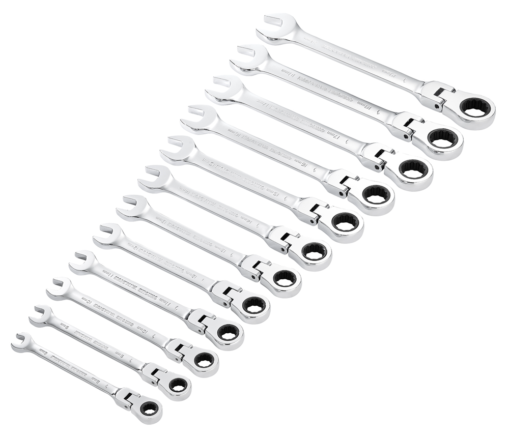 Draper 12PC FLEX HEAD RATCH SPANN SET 27733 27733 HI-TORQ® Metric Flexible Head Ratchet Combination Spanner Set (12 Piece)