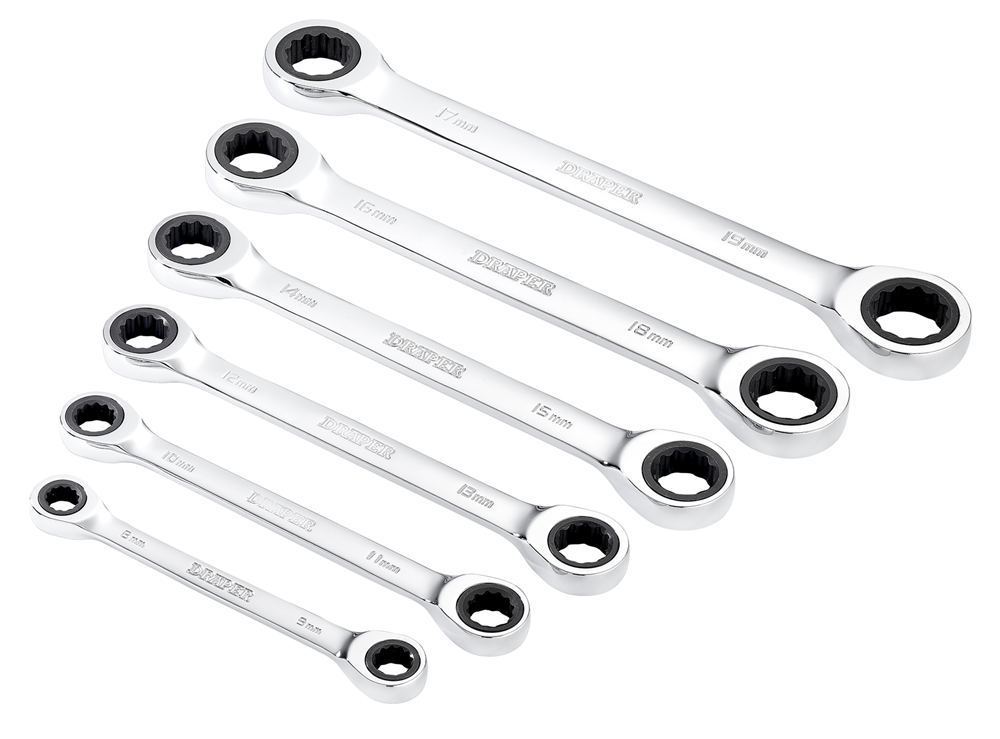 Draper 6PC RATCHET RING SPANNER SET 27741 27741 HI-TORQ® Metric Double Ratchet Ring Spanner Set (6 Piece)