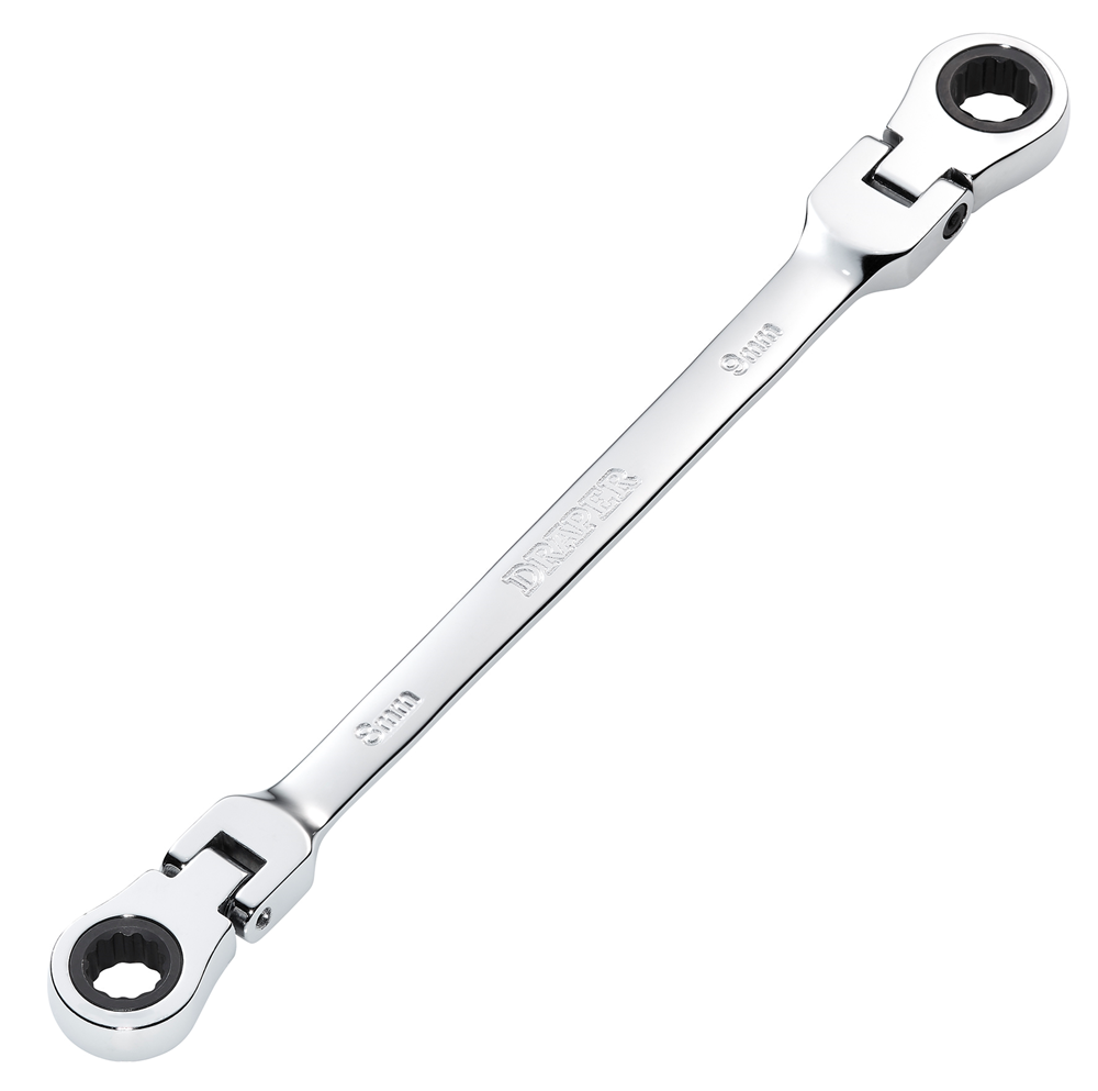 Draper 8X9 FLEX RATCHET RING SPANNER 27744 27744 HI-TORQ® Metric Flexible Head Double Ring Ratchet Spanner