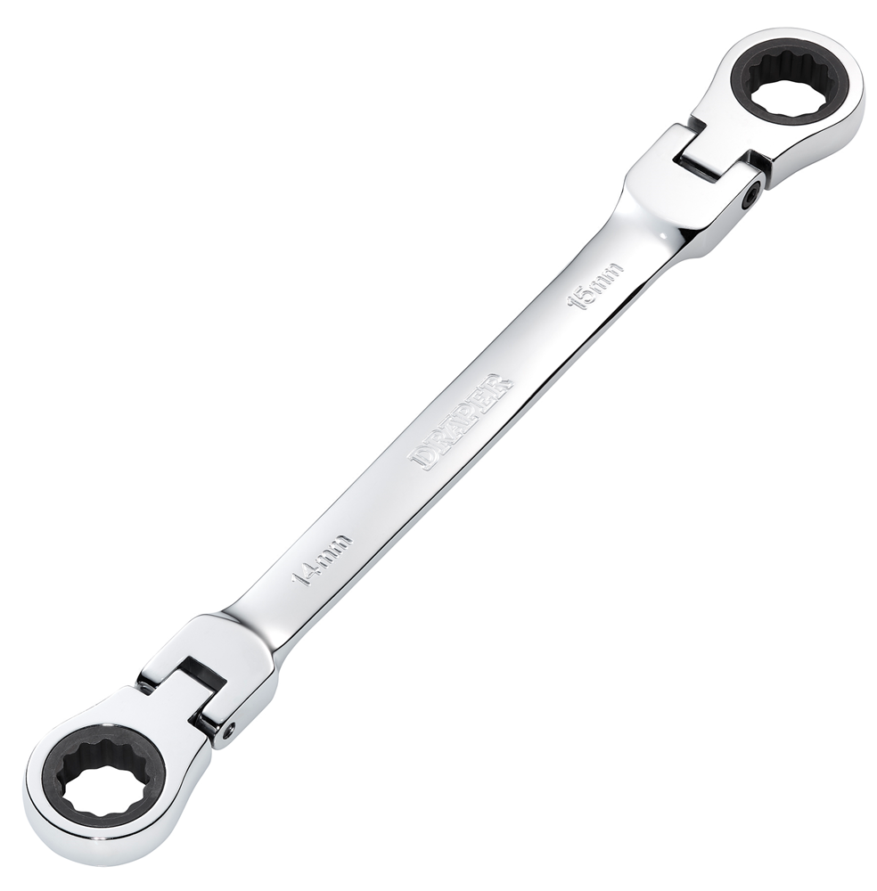 Draper 14X15 FLX RATCHET RING SPANNER 27747 27747 HI-TORQ® Metric Flexible Head Double Ring Ratchet Spanner