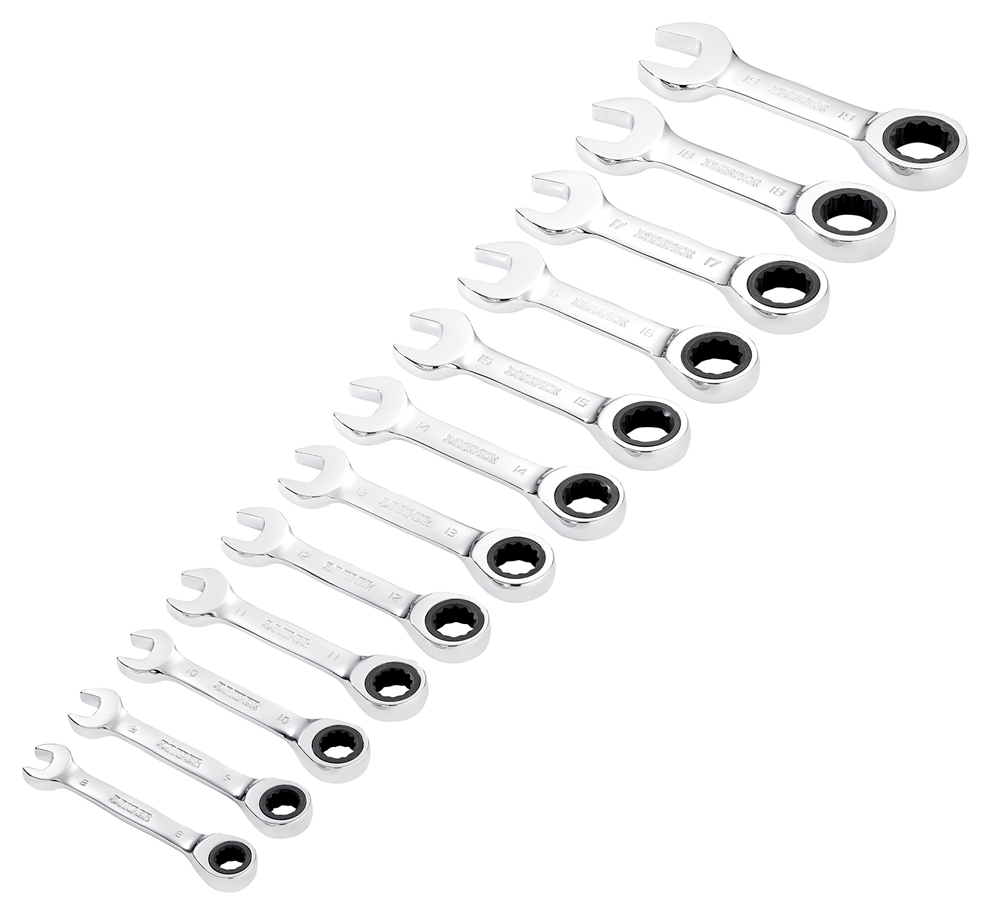 Draper 12PC STUBBY RATCHETING SPANNER 27931 27931 HI-TORQ® Metric Stubby Ratchet Combination Spanner Set (12 Piece)