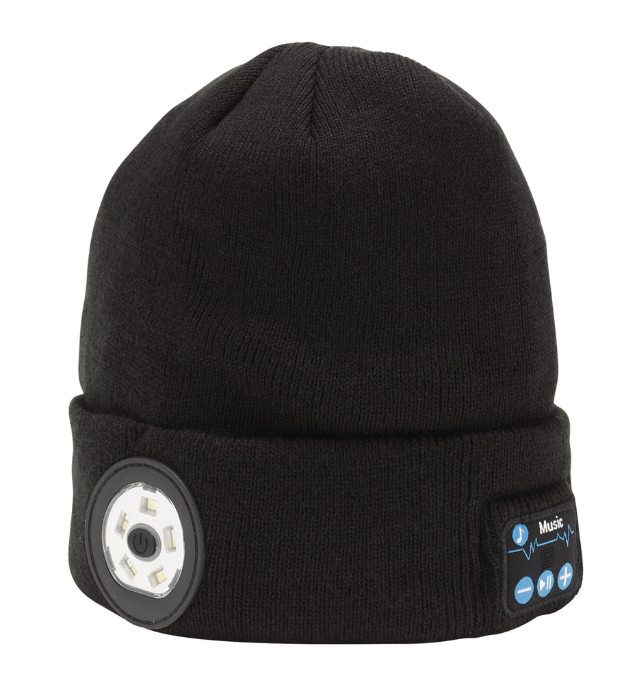 Draper BEANIE TORCH&HEADPHONES BLACK 28346 28346 Smart Wireless Rechargeable Beanies with LED Head Torch