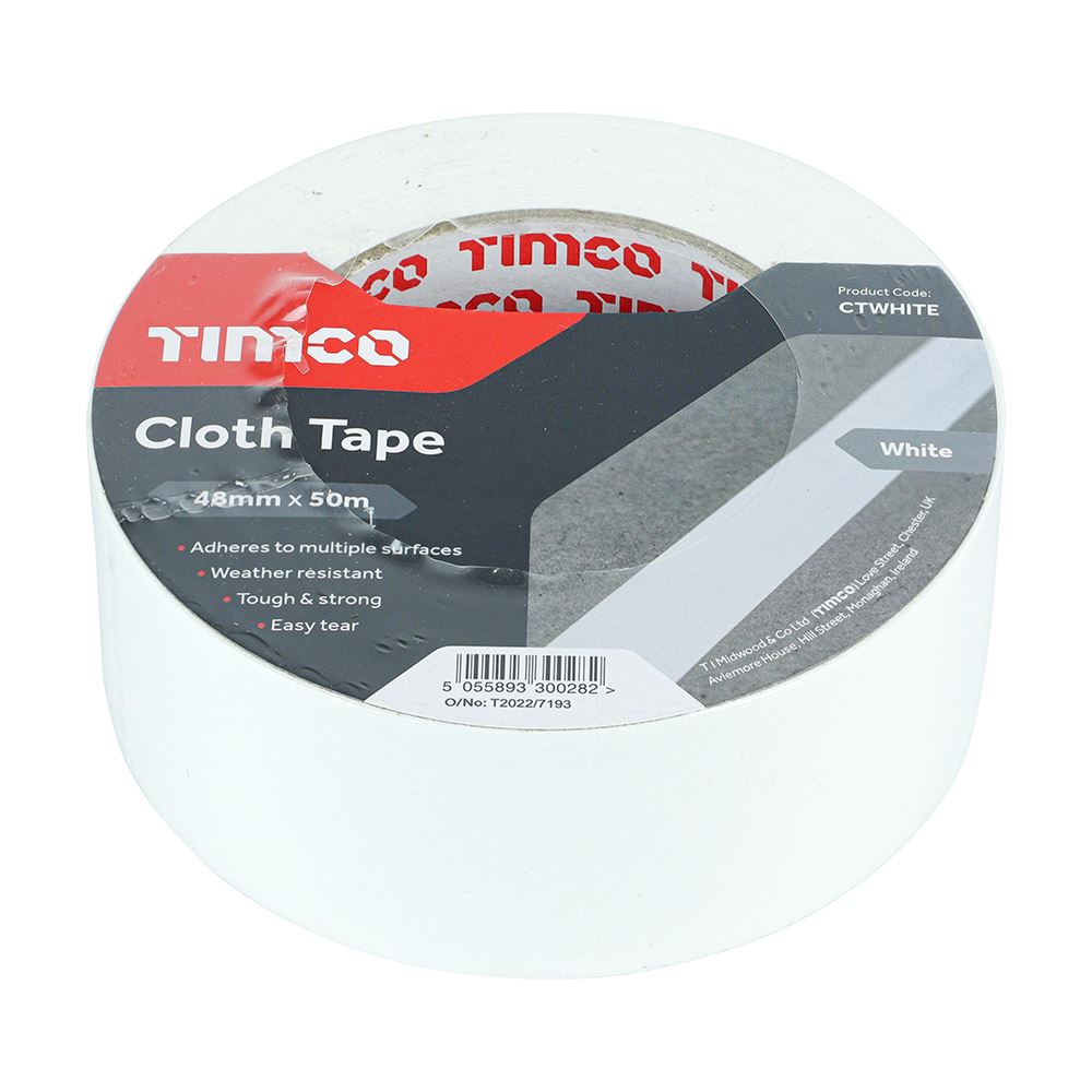 TIMCO Cloth Tape White White 50m x 48mm Pack 1.0