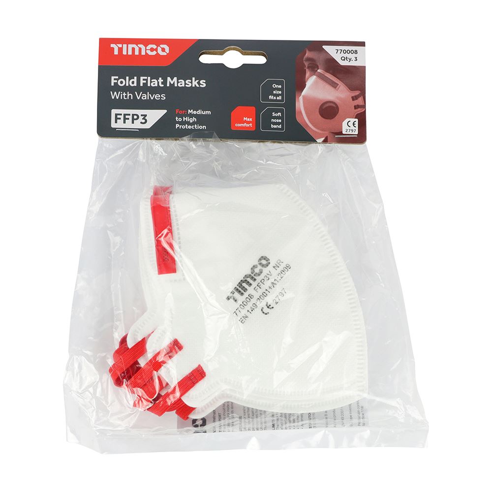 TIMCO FFP3 Fold Flat Mask - Valved One Size Pack 3