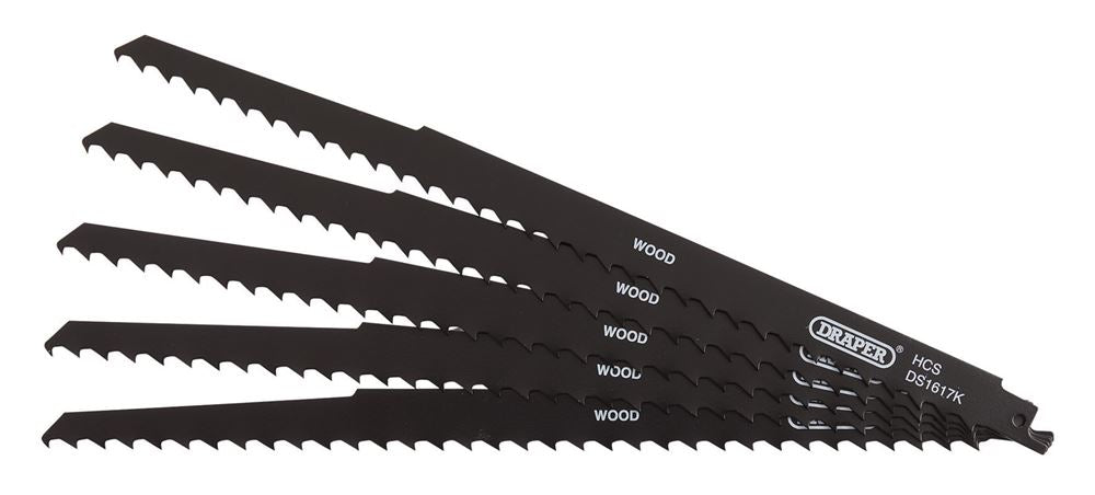Draper RECIP SAW BLADE 5PCS - S1617K 42615 Reciprocating Saw Blades for Pruning & Coarse Wood & Plastic Cutting, 300mm, 3tpi (Pack of 5)