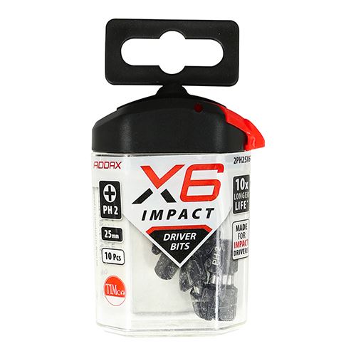 TIMCO X6 Impact Phillips Driver Bit No.2 x 25 Pack 10