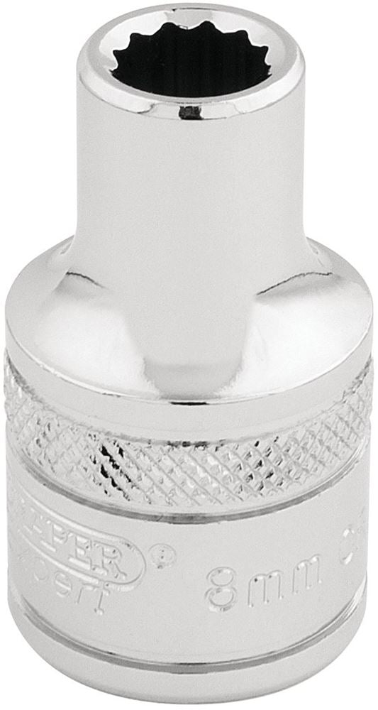 Draper 8MM 12PT SOCKET 1/2DR PCKD 33038 1/2" Sq. Dr. Metric Sockets (Polished Chrome)
