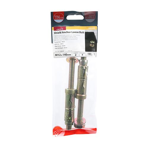 TIMCO Shield Anchor Loose Bolt - ZYP M12:60L (M12 x 140) Gold Pack 2