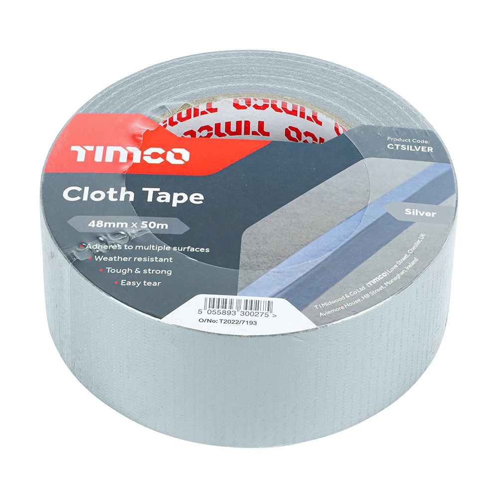 TIMCO Cloth Tape Silver Silver 50m x 48mm Pack 1.0