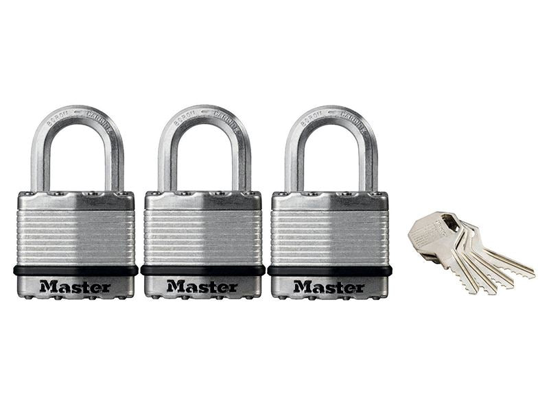 MasterLock M1EURTRI Excell� Laminated Steel 45mm Padlock - 24mm Shackle - Keyed Alike x 3