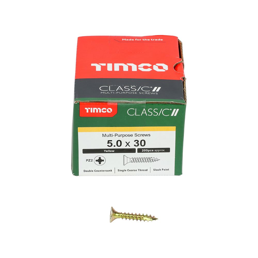 TIMCO Classic Screw PZ2 CSK ZYP 5.0 x 30 Gold Pack 200