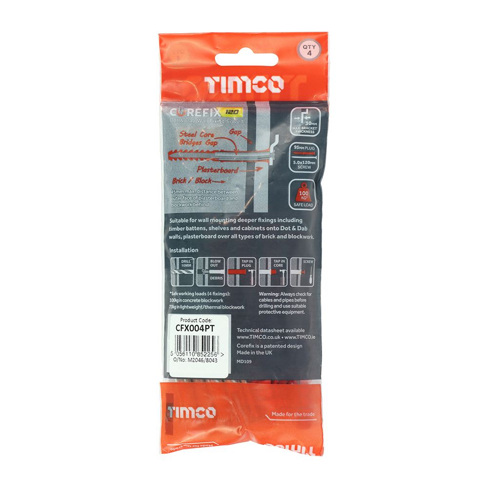 TIMCO Corefix Dot & Dab Wall Fixing 5.0 x 120 Pack 4
