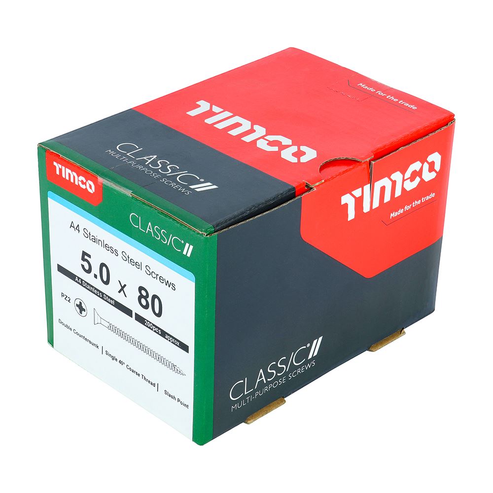 TIMCO Classic Screw PZ2 CSK A4 SS 5.0 x 80 Pack 200