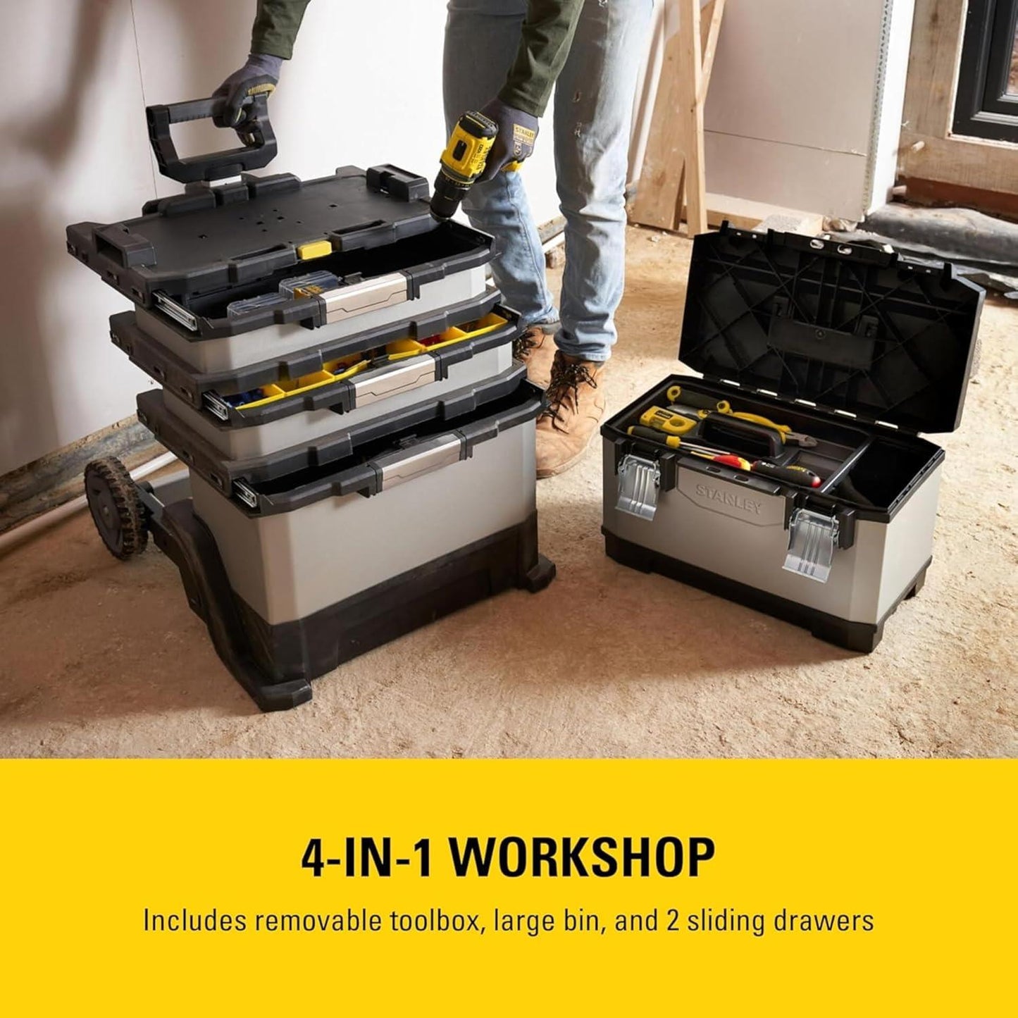 Stanley FatMax Rolling Tool Box Workshop Metal Plastic Storage Case 1-95-622