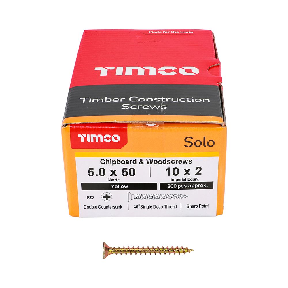 TIMCO Solo Woodscrew PZ2 CSK ZYP 5.0 x 50 Gold Pack 200