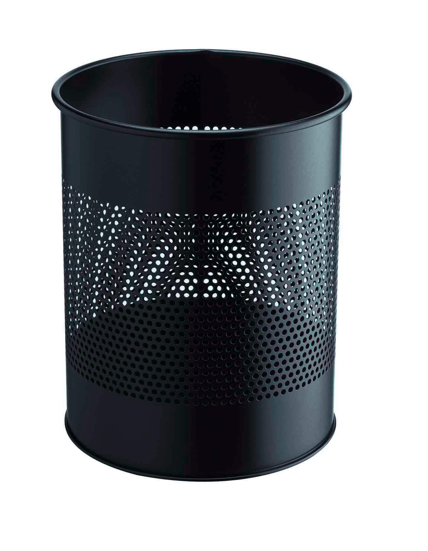 Durable Round Metal Perforated Waste Bin | Scratch Resistant Steel | 15L Black