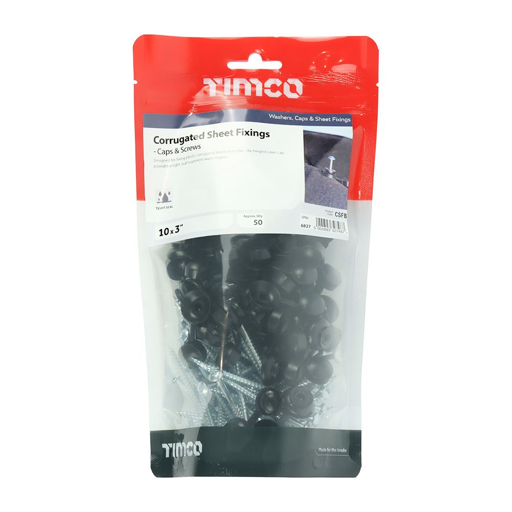 TIMCO Corrugated Sheet Fixings Black 10 x 3 Black Pack 50