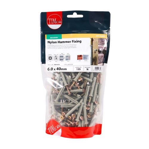 TIMCO Nylon Hammer Fixing - Zinc 6.0 x 40 Pack 135