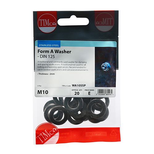 TIMCO Form A Washer DIN 125 - A2 SS M10 Pack 20