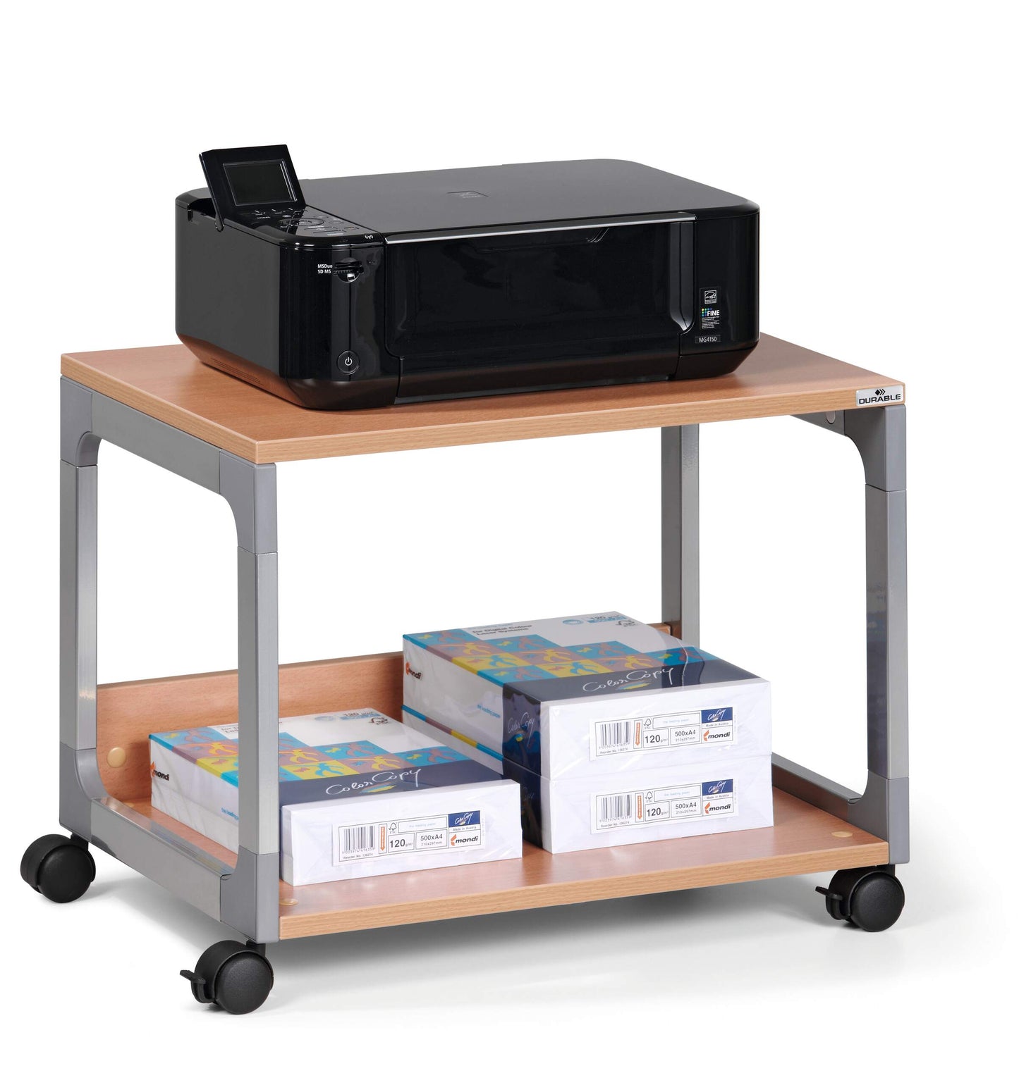 Durable Multi Function Office Trolley 48 | Includes 2 Strong Shelves | Beech