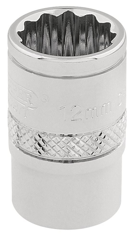 Draper 12MM 12POINT SOCKET 3/8DR-PCKD 32772 3/8" Sq. Dr. Metric Sockets (Polished Chrome)