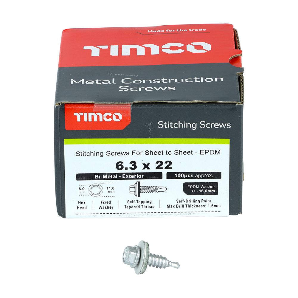 TIMCO Stitch Screw HEX W16 No1 BIMET 6.3 x 22 Pack 100