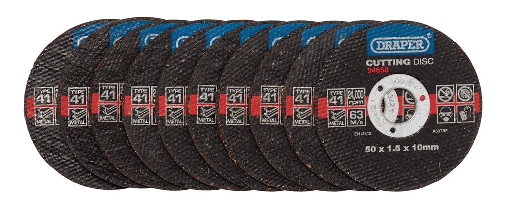 Draper CUT/DISC METAL - 50X1.5MM 94658 Metal Cutting Discs, 50 x 1.5 x 10mm (Pack of 10)
