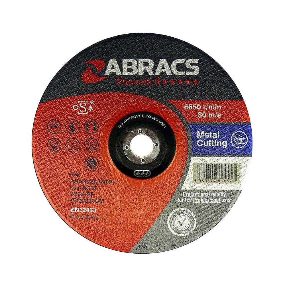 ABRACS F27 Metal Grinding Disc 230mmx6mmx22.23mm 6650rpm 80m/s