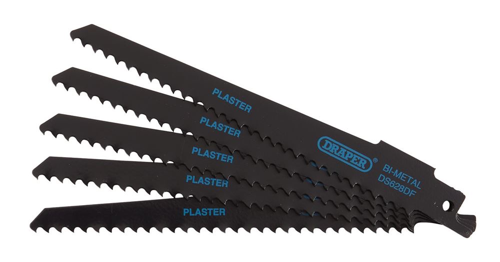Draper RECIP SAW BLADE 5PCS - S628DF 43426 Bi-metal Reciprocating Saw Blades for Plaster Cutting, 150mm, 6tpi (Pack of 5)
