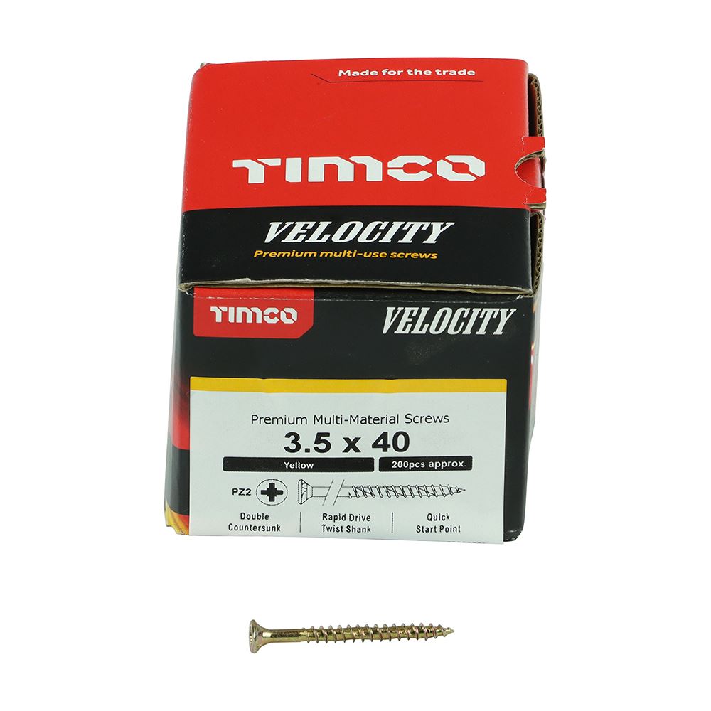 TIMCO Velocity Screw PZ2 CSK ZYP 3.5 x 40 Gold Pack 200