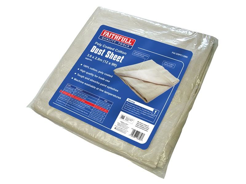 Faithfull FAIDSPC128N Cotton Twill Polythene Backed Dust Sheet 3.6 x 2.8m |