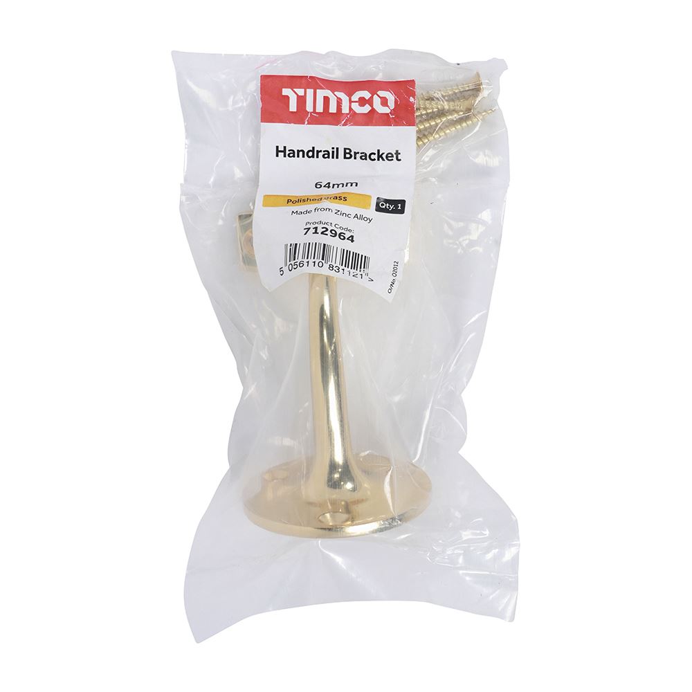 TIMCO Handrail Bracket Pol. Brass 64mm Pack 1