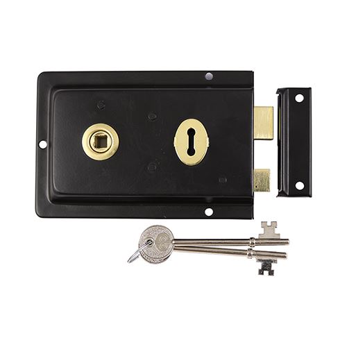 TIMCO Rim Sash Lock Fluted - Black 156 x 106mm Black Pack 1