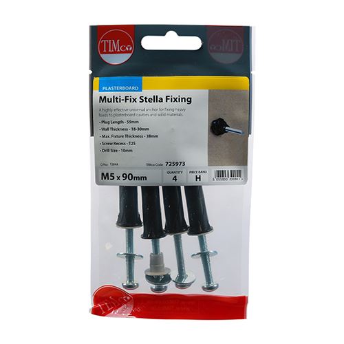TIMCO Multi-Fix Stella Fixing Black M5 x 90 Pack 4