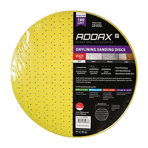 TIMCO Drylining Sanding Discs P180 225mm Yellow Pack 25
